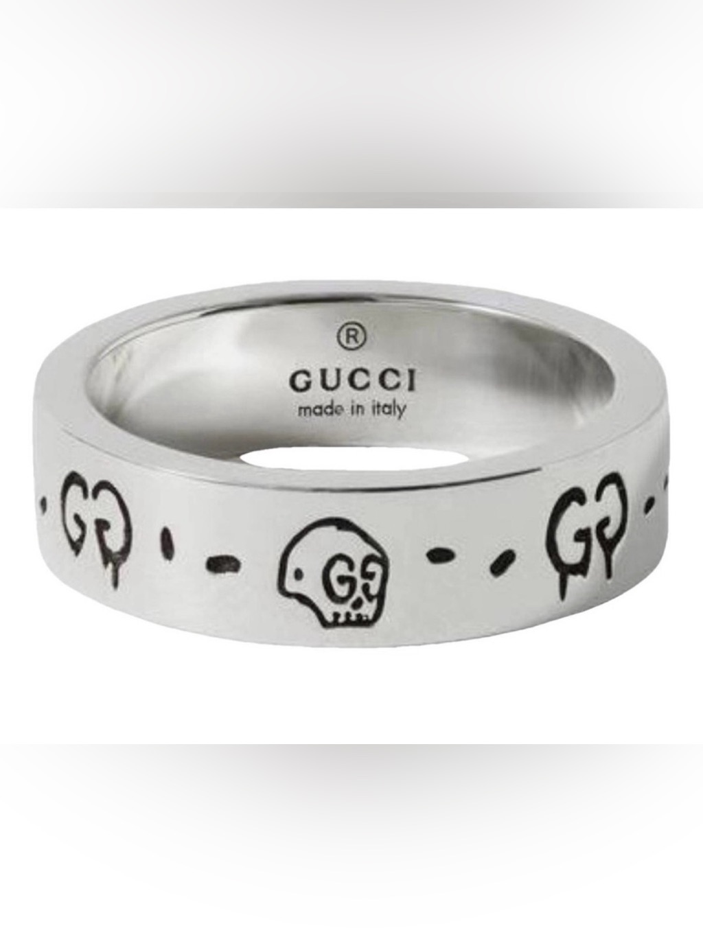 Gucci Logo Engraved And Ghost Sliver Ring